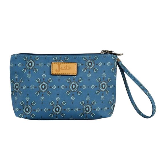 NWT! Justin Essentials Pouch in Turquoise Squash Blossom with Wristlet - Picture 1 of 5